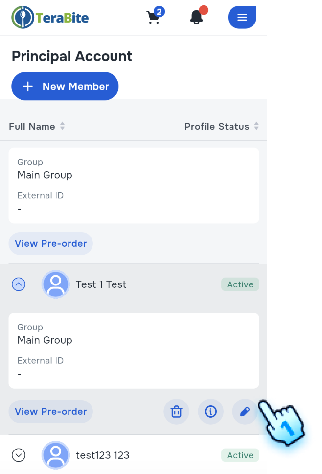 Click to edit button in the sub-account