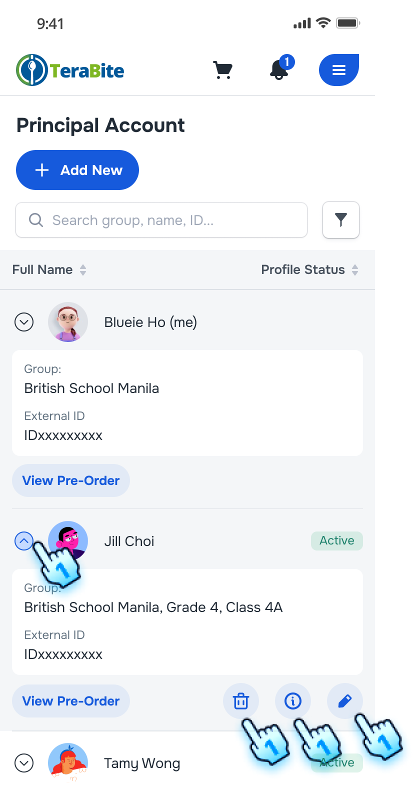 View Account/ Sub-account general information with actions Delete, View, and Edit for Sub-account