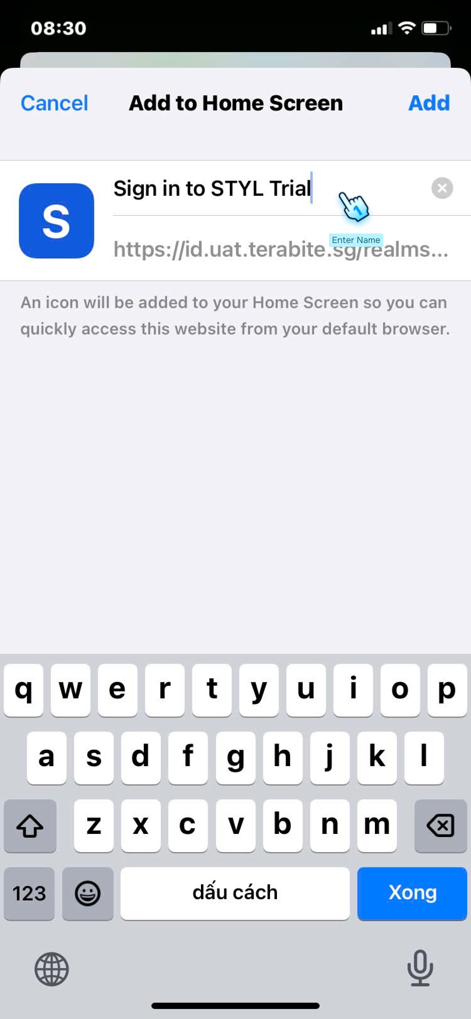 Enter the Name for Shortcut
