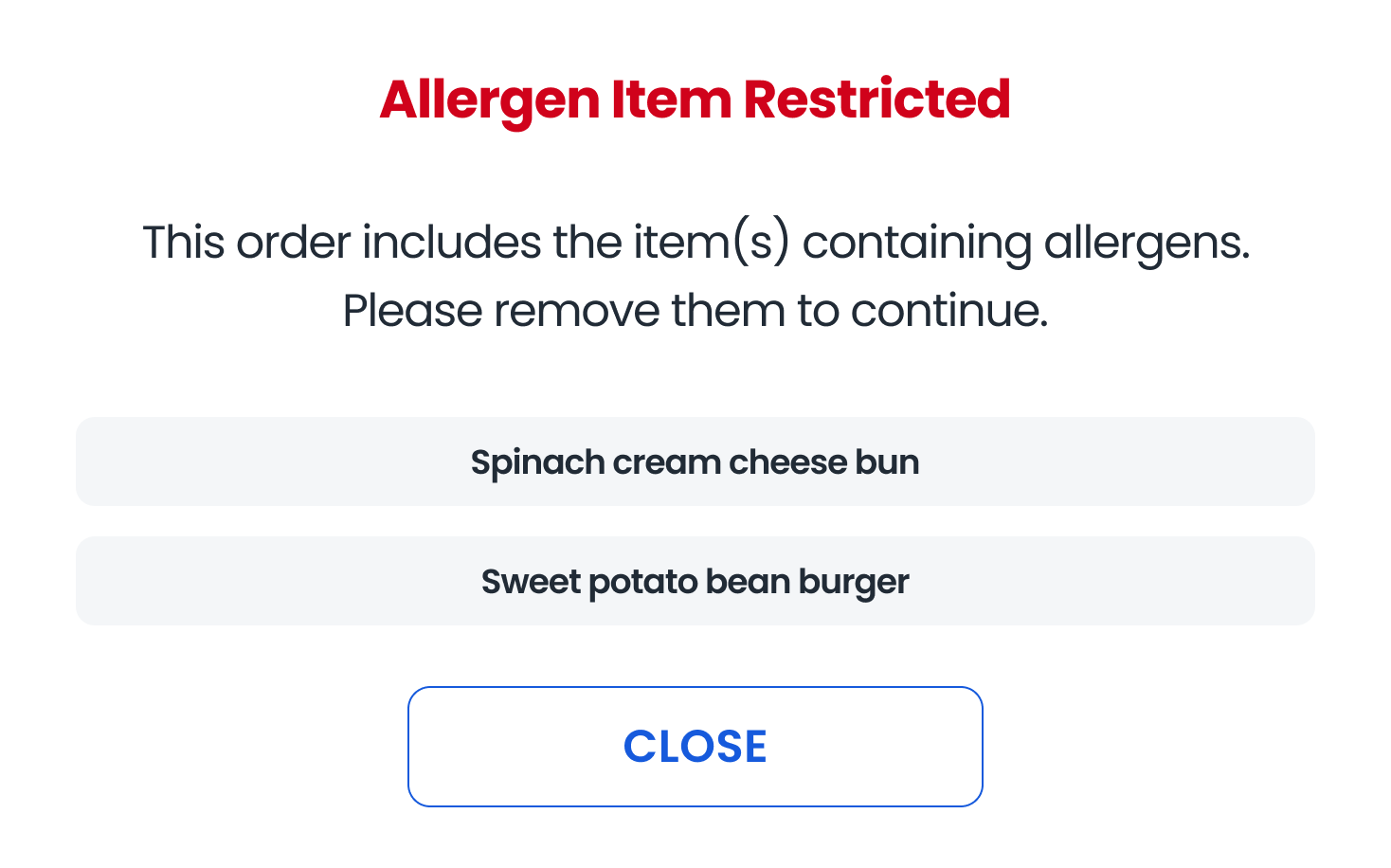 Allergen restricted on POS display