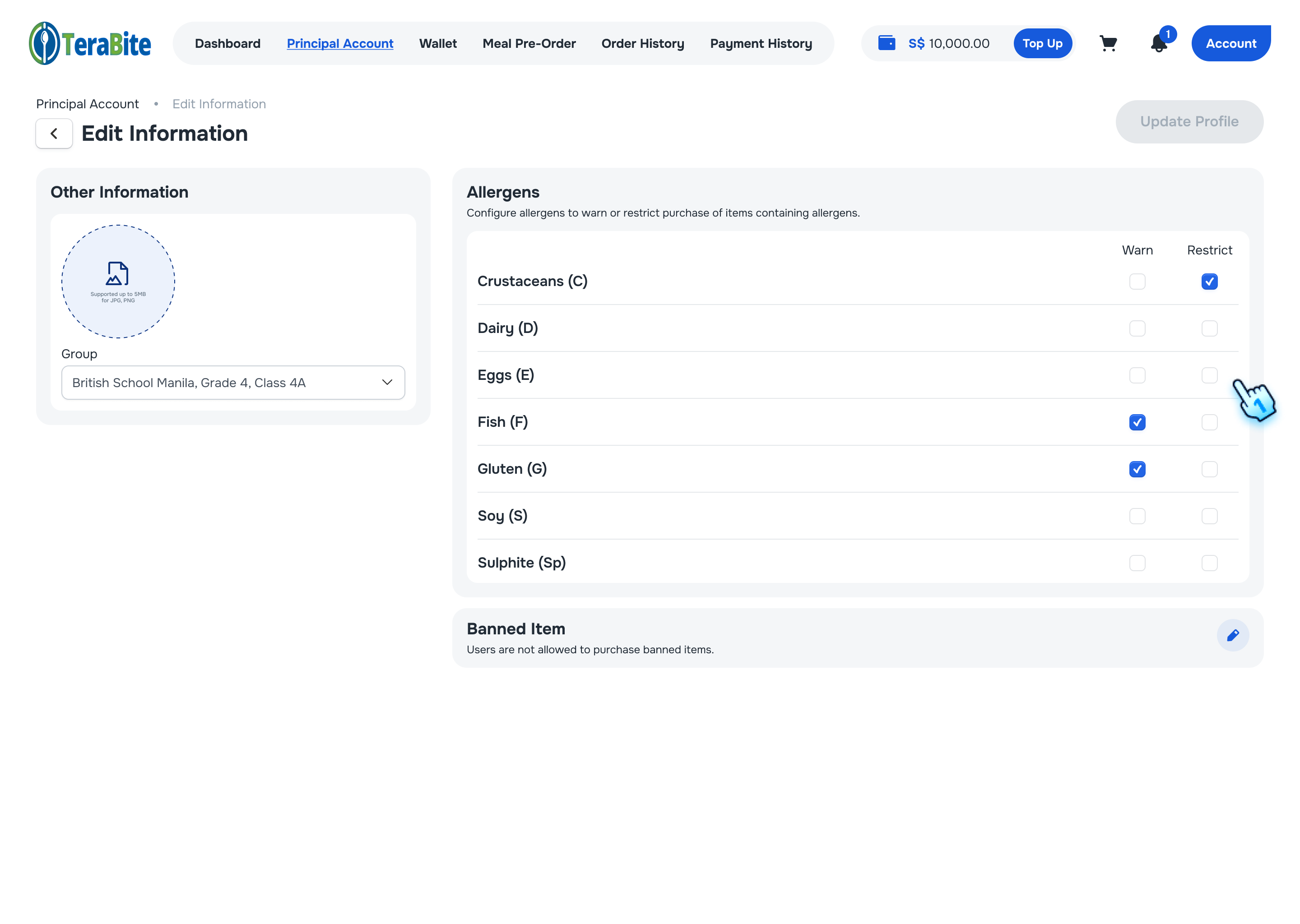 Check/ Uncheck to change Allergen status for each item