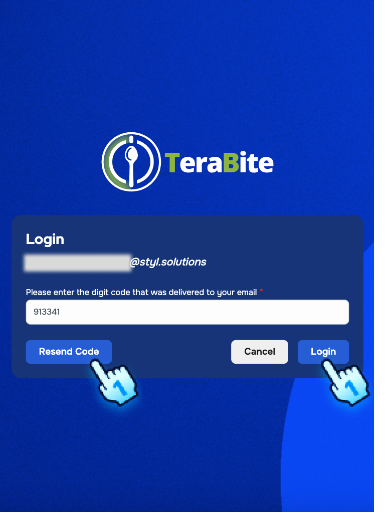 Enter OTP code via email for 2 FA verification or Resend code if OTP code is not delivered