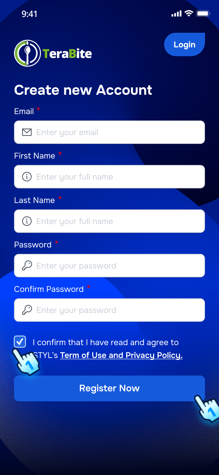 Enter required information and confirm Term and Condition for registration
