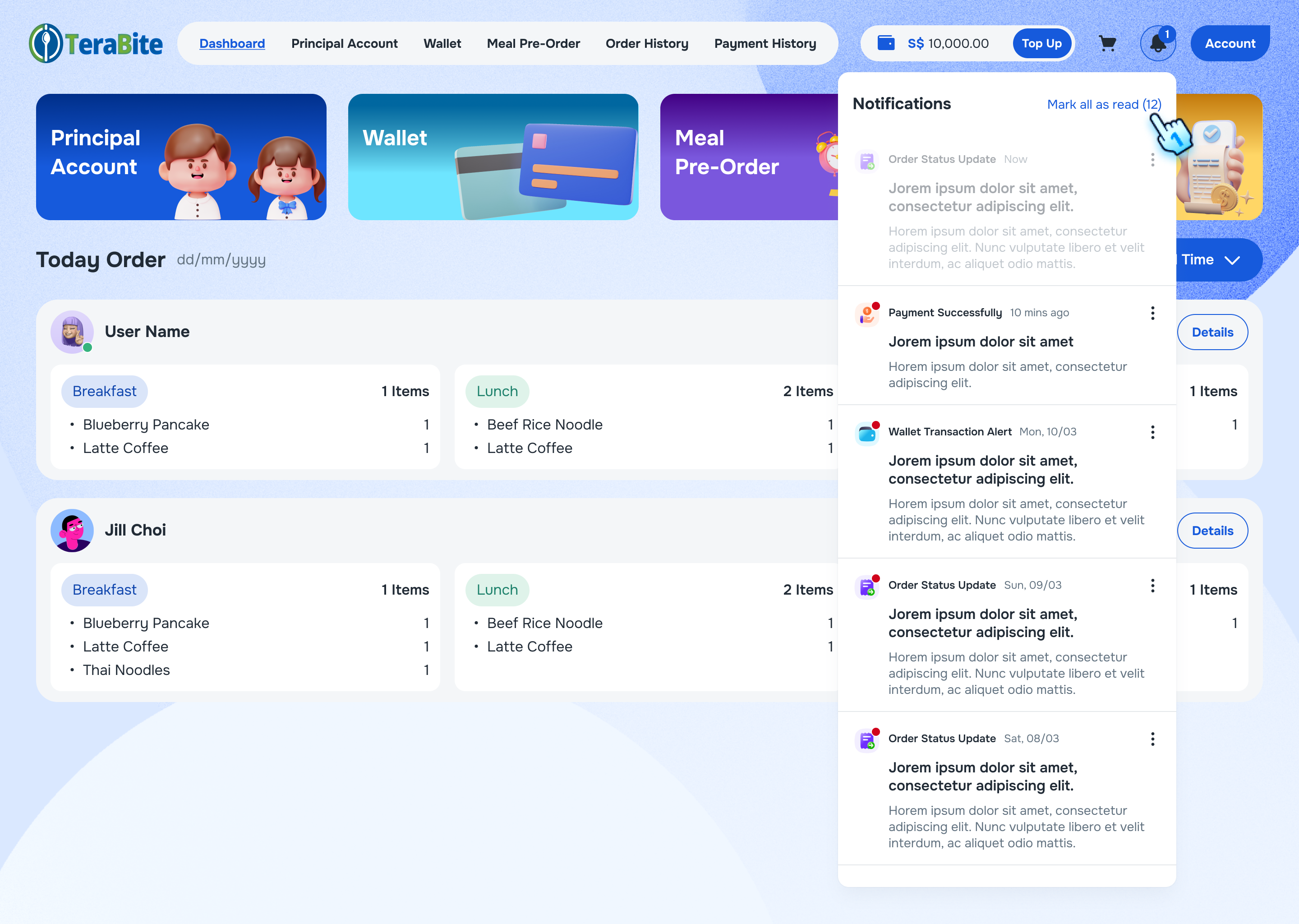 Tap on "Mark All as Read" button to mark all notifications as read