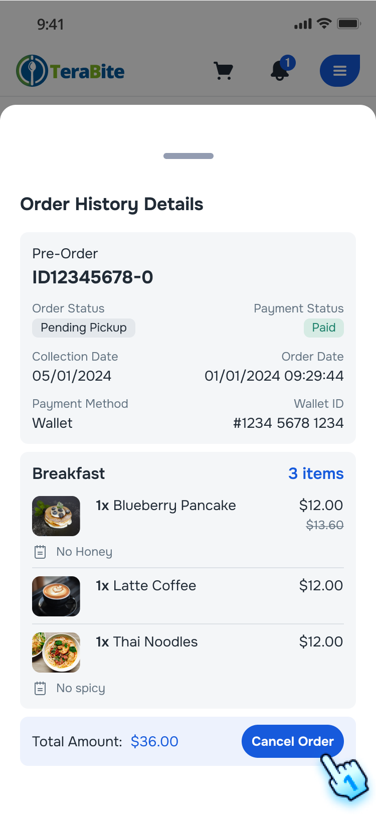 View Order Detail with Cancelation Option
