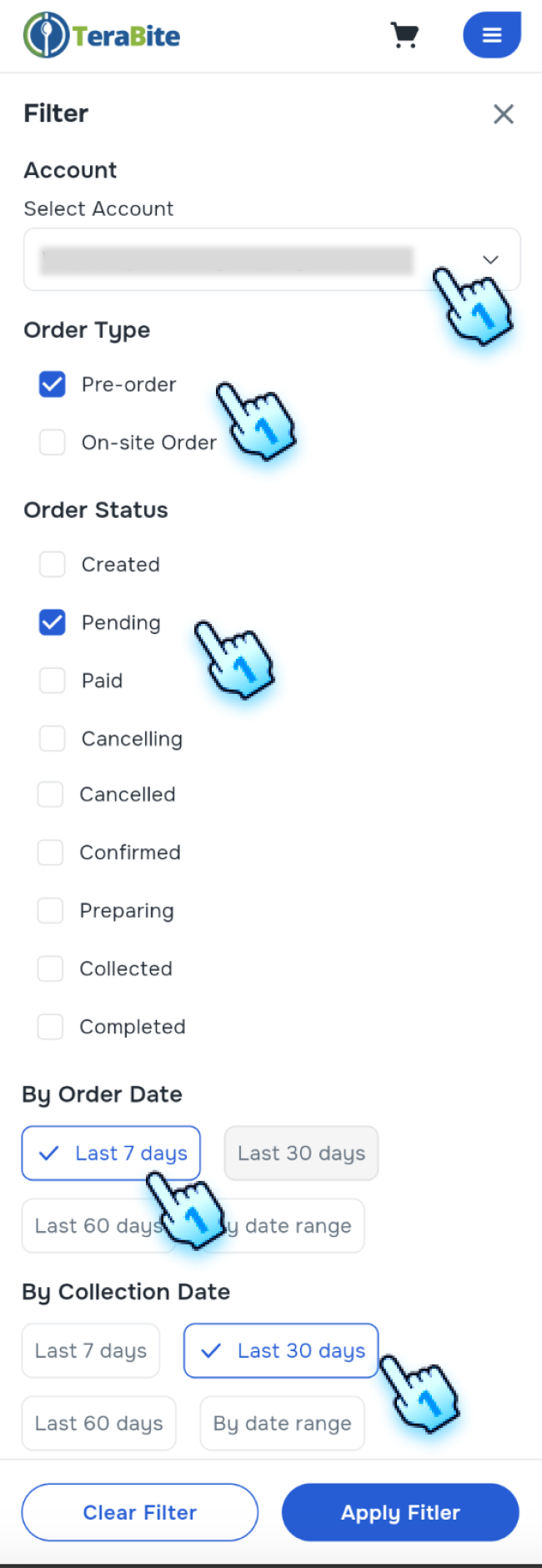Select Filter criteria