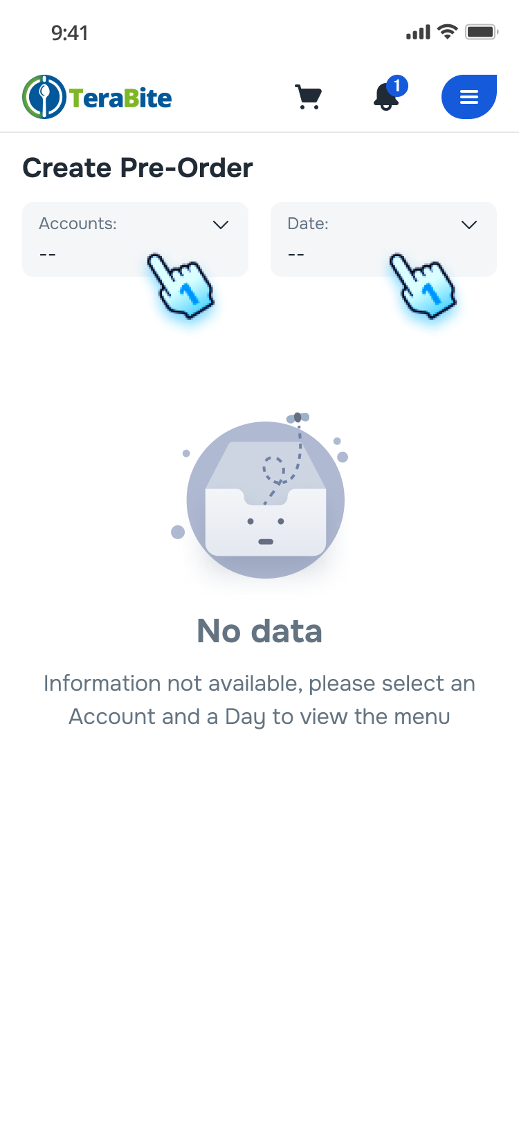 Select Accounts and Date to place order