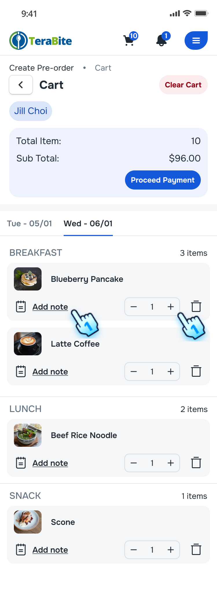 Adjust quantity and Add note