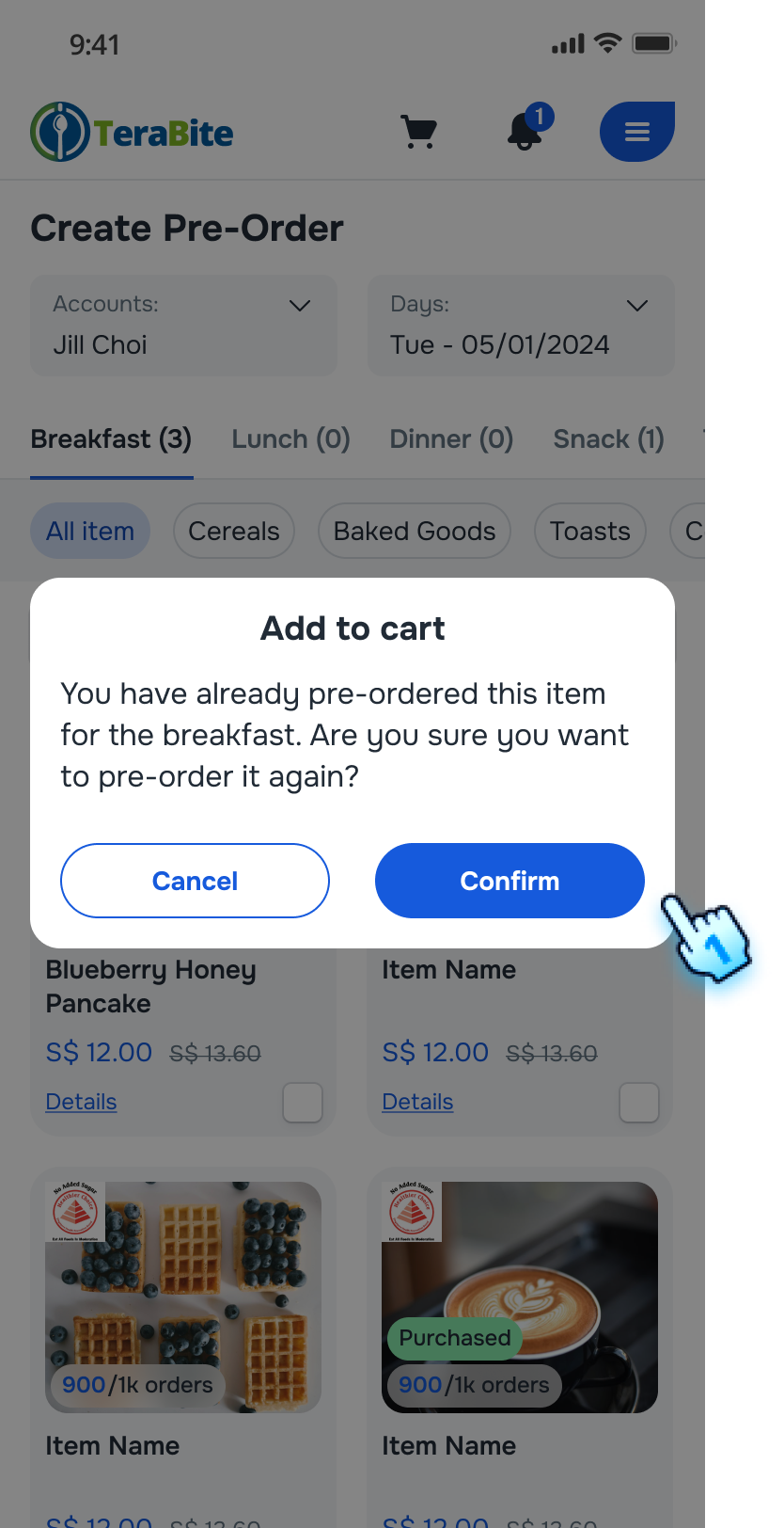 Confirm to add the Purchased Item