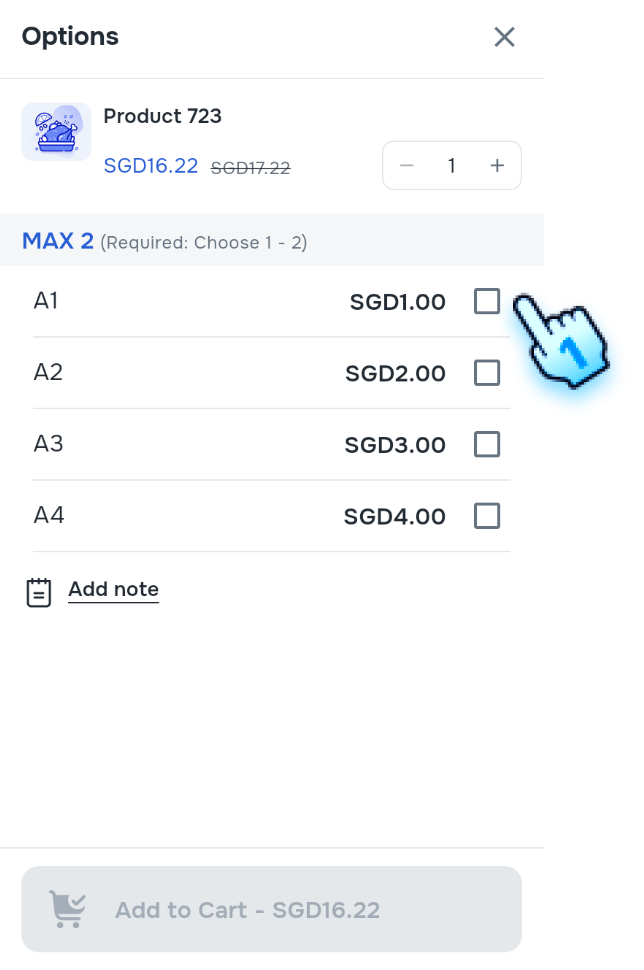 Select Options if the item has options