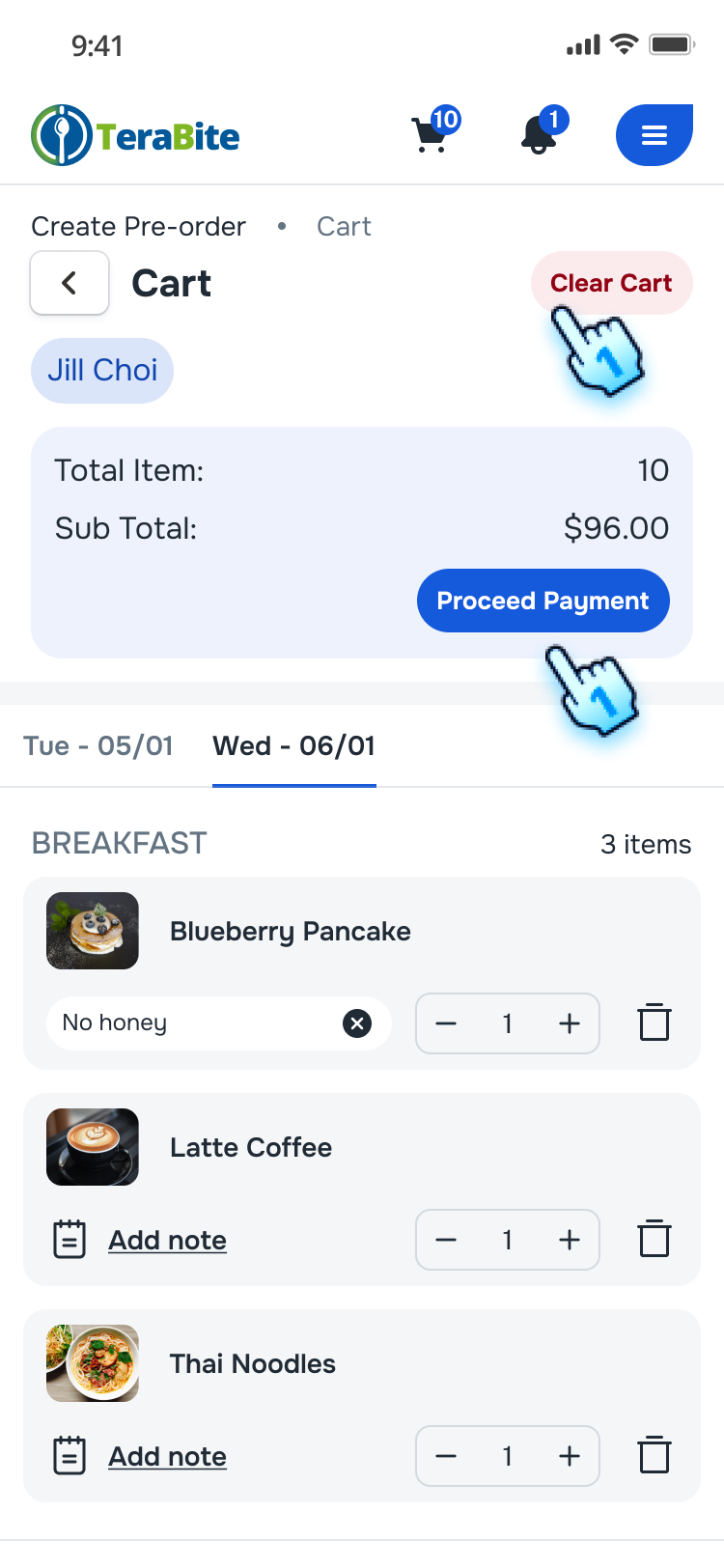 Clear Cart or Proceed Payment
