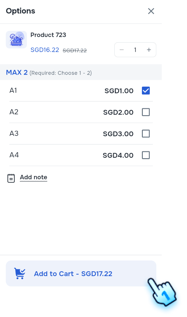 Add items with options to cart